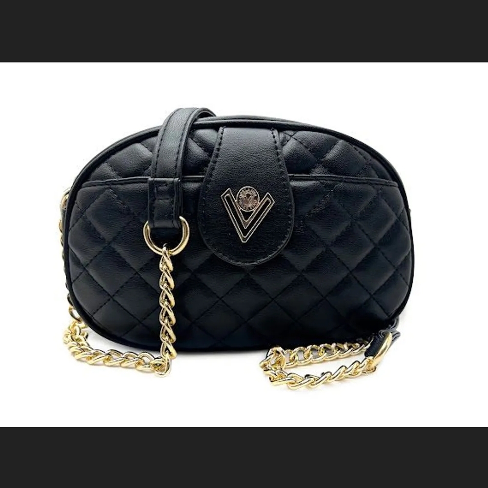 Valentino Orlandi Black Crossbody Bag with Gold Chain Strap and Quilted Design
